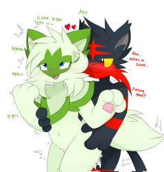 anthro black_body black_fur blue_eyes bodily_fluids cheek_tuft chest_tuft cum cum_in_pussy cum_inside duo facial_tuft female female_penetrated flamey_(naka) from_behind_position fur generation_7_pokemon generation_9_pokemon genital_fluids green_body green_fur hi_res litten looking_pleasured male male/female male_penetrating male_penetrating_female mossy_(naka) nakachidragon nintendo penetration penile penile_penetration pokemon pokemon_(species) red_body red_eyes red_fur semi-anthro sex sprigatito text tuft vaginal_penetration