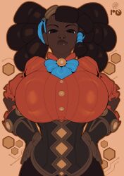 1girls african african_female big_breasts black_hair breasts coda corset dark-skinned_female dark_skin female female_only gloves large_breasts neozoa nipple_bulge nz_naughty orange_shirt solo_female solo_focus