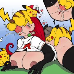 anal cum_in_pussy cum_inside detective_pikachu detective_pikachu_(series) fellatio fleatrollus gloves huge_breasts interspecies jessie_(pokemon) monster monster_on_female monster_sex pikachu pokémon_(species) pokemon pokephilia small_but_hung spitroast thighhighs vaginal_penetration