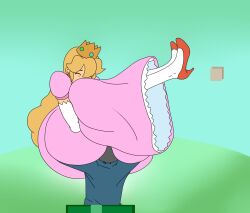 1boy 1girls ass big_ass big_butt black_hair blonde_hair clothing huge_ass huge_butt hugging hugging_ass mario_(series) nightmarexbx nintendo outdoors princess_peach super_mario_bros. unnamed_character