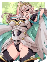 1girls alternate_costume ass_visible_through_thighs bare_thighs black_panties breasts corrin_(female)_(silent_bloodline)_(fire_emblem) corrin_(fire_emblem) corrin_(fire_emblem)_(female) female female_only fire_emblem fire_emblem_fates fire_emblem_heroes grey_hair inner_thighs large_breasts looking_at_viewer nintendo official_alternate_costume omitv one_eye_closed panties red_eyes smile solo thick_thighs thighs underwear wink