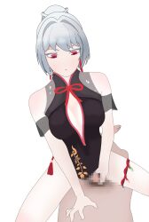 censored handjob mobius(super_mecha_champions) red_eyes smc super_mecha_champions white_hair