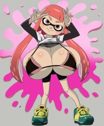 big_breasts breasts_bigger_than_head breasts_bigger_than_torso clothed double_v female female_only huge_breasts inkling inkling_girl nintendo ringosu33 solo splatoon