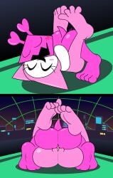 deltarune embrace feet female female/female foot_fetish from_front_position grinding happy happy_sex hi_res hug humping lying mepwep missionary_position on_back plugboy rear_view sex soles squish toes tribadism undertale undertale_(series) vaginal_penetration virovirokun