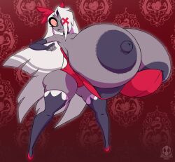 2023 big_breasts boob_window breasts_bigger_than_head breasts_bigger_than_torso breasts_out brewheardt clothed dress female female_only hazbin_hotel hyper_breasts no_bra overflowing_breasts solo useless_clothing vaggie_(hazbin_hotel) vivienne_medrano vivziepop