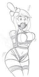 big_breasts bondage bound crotch_rope pokemon pokemon_bw raya100 rope rope_between_breasts rope_bondage sketch skyla skyla_(pokemon)