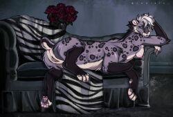 anthro cedrato felid female feral machairodontine mammal nude pantherine snow_leopard solo tasteful_nudity taur