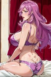 1girls ai_generated ass big_breasts bleach bleach:_the_thousand-year_blood_war blush blushing booty bra breasts curvaceous curvy curvy_body curvy_female curvy_figure female female_focus female_only from_behind hikifune_kirio hourglass_figure huge_breasts large_breasts long_hair makeup mature mature_female mature_woman milf nai_diffusion panties purple_eyes purple_hair solo stable_diffusion underwear voluptuous voluptuous_female yachiyo18_ai