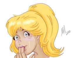 archie_comics betty_and_veronica betty_cooper blonde_hair blue_eyes cum_on_face female fingers_in_mouth licking_cum moriartyhide sucking_fingers