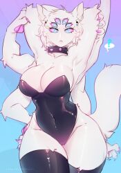 1girls ? anthro armpits arms_behind_head arms_up big_breasts blue_eyes bunnysuit cat_girl female female_only hanaarts katty_(hanaarts) large_breasts legwear leotard multi_arm multi_eye multi_limb playboy_bunny rexisminimalis solo spider_girl