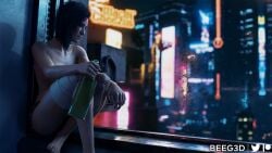 1girls 3d beeg3d breasts cd_projekt_red cyberpunk_2077 drinking feet female female_focus female_only light-skinned_female panties solo solo_female topless topless_female v_(cyberpunk_2077) valerie_(cyberpunk_2077)