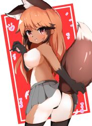 1girls :3 fox_ears fox_girl ginger hi_res kemono kemono_friends kemonomimi light-skinned_female light_skin looking_at_viewer looking_back mihihusuzu nude panties red_fox_(kemono_friends) red_hair solo standing thighhighs