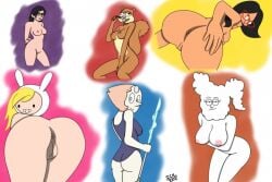 6girls adventure_time angry_face areola areolae ass ass_cleavage bent_over big_breasts black_hair blonde_hair bob's_burgers cartoon_network cloudy_jay completely_nude completely_nude_female fionna_the_human_girl hands_behind_back ick1992 linda_belcher looking_at_viewer looking_back medium_breasts miss_pauling multiple_girls naked_from_the_waist_down nickelodeon no_panties no_sex nude only_female partially_clothed pearl_(steven_universe) presenting_anus presenting_hindquarters puffy_anus pussy regular_show sandy_cheeks seductive_look seductive_smile smiling_at_viewer spongebob_squarepants staff steven_universe tank_top team_fortress_2 white_background