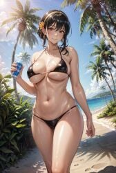 1girls ai_generated big_breasts bikini black_bikini busty cleavage drink female_focus female_only large_breasts legs navel seductive_look sensual spy_x_family stable_diffusion sweat swimsuit thighs voluptuous voluptuous_female walking walking_towards_viewer yor_briar yor_forger