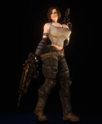 3d 3d_(artwork) alternate_breast_size breasts_bigger_than_head brown_hair bulletstorm electronic_arts epic_games female female_only female_solo firearm gun holding_gun holding_object holding_weapon huge_breasts people_can_fly solo solo_female trishka_novak vaako