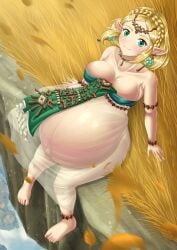 1girls belly big_belly big_breasts blonde_hair blue_eyes breasts cleavage disproportional female female_only hyper_belly john2989027 outie_navel pregnant princess_zelda sitting stretch_marks tears_of_the_kingdom the_legend_of_zelda veiny_belly zelda_(tears_of_the_kingdom)