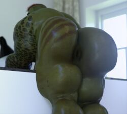 1boy 3d ass ass_focus back_view balls gay green_body green_skin hi_res humanoid inviting inviting_to_sex male male_only no_visible_genitalia nsfwmaker nude orc orc_male presenting presenting_ass solo tsilyaxd