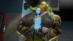 2girls 3d animated anthro big_breasts big_dom_small_sub echo_(overwatch) fingering fingering_partner huge_breasts looking_pleasured omnic orisa overwatch robot short_playtime size_difference snips456 snips456fur sound tagme vaginal_penetration video yuri