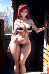 1girls ai_generated big_breasts bikini busty child_bearing_hips cleavage female female_only hilda_boreas_greyrat large_breasts legs long_hair looking_at_viewer mature mature_female mature_woman mushoku_tensei navel red_hair smile solo thick_thighs thighs toned