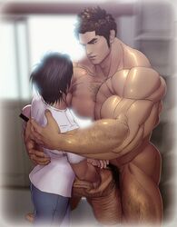 2boys bara big_dom_small_sub big_penis bodybuilder cum gay huge_cock kondouyoshinori muscular size_difference yaoi