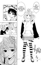 aono_tsukune candy highres ikeda_akihisa lollipop manga monochrome rosario+vampire school_uniform shirayuki_mizore shoes skirt striped striped_legwear striped_thighhighs thigh_strap thighhighs