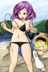 akira_hitoshi bikini blonde_hair breasts hat high_res highres kanako_yasaka mizugi multiple_girls nipples nude oppai short_hair suwako_moriya swimsuit tetsuji touhou