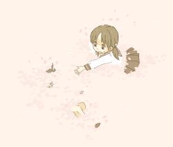 brown_hair cherry_blossoms falling lying original petals school_uniform short_hair yukke