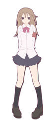 blue_eyes brown_hair dress_shirt long_hair long_sleeves miniskirt original pleated_skirt ribbon school_uniform serafuku shirt shoes skirt socks standing tawara_hiryuu