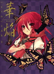 blush butterfly high_resolution itou_noiji red_hair school_uniform shakugan_no_shana shana solo sword weapon