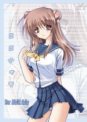 bowtie brown_eyes brown_hair double_bun doujinshi long_hair miniskirt panties pantyshot pantyshot_(standing) pleated_skirt pointy_chin ryuuga_shou school_uniform serafuku skirt standing translated underwear white_panties