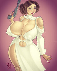 1girls big_breasts breasts clothed clothed_female female female_only hair_bun hair_buns huge_breasts large_breasts lipstick nipples_visible_through_clothing pinup pointy_breasts princess princess_leia_organa red_lipstick rinaldi rsterling solo solo_female star_wars