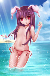 1girls animal_ear bikini bunny_ear female flat_chest high_res highres kemonomimi long_hair mizugi nonoko nude pettanko purple_hair reisen_udongein_inaba solo swimsuit topless touhou usamimi yuuka_nonoko