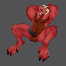 anthro balls belly deuzion dragon erection feet foot_fetish genitals hi_res hushimutt lykansden male nipple_piercing nipples paws penis piercing solo teeth