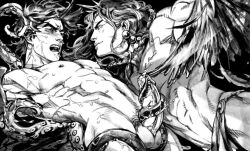 2boys battle_tendency duo erection gay jojo's_bizarre_adventure joseph_joestar kars long_hair male male_only penis tentacle tentacle_on_male tentaclejob yaoi