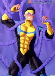 1boy 2021 bara barazoku blush bulge clothing gay grelx hi_res highres invincible invincible_(comics) invincible_(superhero) invincible_(tv_series) male male_focus male_only manly mark_grayson muscular_male solo solo_male tight_clothing yaoi