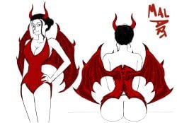 ass black_hair corset demon_girl demon_horns demon_wings devil_robin female female_only hand_on_hip looking_at_viewer malart nico_robin one_piece post-timeskip sitting viewed_from_behind wings