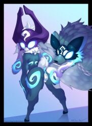 1girls ambiguous_gender anthro anus armor ass blue_eyes bovid canid canine canis caprine chains crossover duo female female/ambiguous feral fur genitals glowing glowing_eyes grey_body grey_fur headgear helmet hi_res hybrid imp kindred lamb_(league_of_legends) league_of_legends long_ears long_tongue looking_at_viewer looking_back looking_back_at_viewer mammal midna nintendo orez_art pussy riot_games sheep the_legend_of_zelda tongue tongue_out twilight_princess white_hair wolf wolf_(league_of_legends)