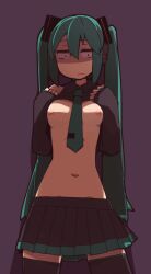 blue_hair breasts hatsune_miku nns_(sobchan) showing_breasts skirt standing tagme