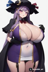 1girls ai_generated big_breasts breasts dress female huge_breasts large_breasts long_hair patchouli_knowledge purple_hair touhou very_long_hair yeat84_art