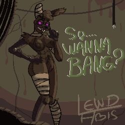 1:1 animated anthro areola artist_request bandage big_breasts black_sclera bouncing_breasts breasts brown_areola brown_background brown_body brown_fur brown_nipples brown_pubes burntrap dialogue digital_media_(artwork) female five_nights_at_freddy's five_nights_at_freddy's:_security_breach fur genitals glowing glowing_eyes hand_on_hip head_tuft inviting_to_sex lagomorph leporid lewdabis looking_at_viewer low_res mammal nipples pixel_(artwork) pixel_animation pubes purple_eyes pussy rabbit rule_63 scar scottgames seam_(sewing) short_playtime simple_background solo sparkles steel_wool_studios stitch_(sewing) talking_to_viewer the_mimic_(fnaf) thick_thighs thumbnail tuft wide_hips