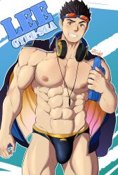 1boy 2020 bara barazoku bulge gay goggles grelx gyee hi_res highres lee_(gyee) male male_focus male_nipples male_only manly muscular_male nipples solo solo_male swimwear yaoi