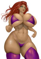 1girls abs alien_girl big_breasts bikini breasts dc dc_comics female female_only green_eyes huge_breasts koriand'r legwear long_hair long_hair_female micro_bikini muscular_female palemaster solo starfire teen_titans thick_thighs thighs