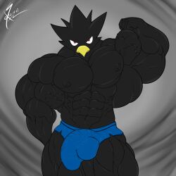 abs anthro balls beefy beefy_boy biceps big_muscles bird extreme_muscles fumikage_tokoyami furry huge_muscles large_muscles large_penis male muscles muscular muscular_male my_hero_academia non-human pecs penis saixyuniz-xynz tokoyami_fumikage