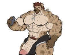 abs anthro_male ariswuffo biceps big_muscles big_penis bulge canine huge_muscles large_muscles large_penis male muscles muscular muscular_anthro muscular_arms muscular_male pecs penis shorts