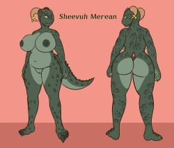 anthro argonian ass bethesda_softworks big_breasts breasts ear_piercing ear_ring fan_character female genitals hi_res horn lizard model_sheet nipples piercing pussy reptile ring_piercing scalie skyrim solo the_elder_scrolls thony_dog