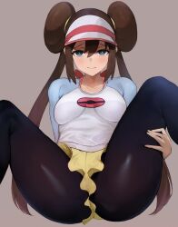 1girls blue_eyes breasts brown_hair clothed female female_only hat kataku_musou light-skinned_female light_skin long_hair medium_breasts nintendo pokemon pokemon_bw2 rosa_(pokemon) spread_legs thighs tights twin_buns twintails