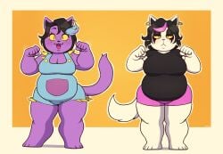 2020s 2021 2girls anthro anthro_only breasts cat cat_paws cat_pose catti_(deltarune) catty_(undertale) chubby chubby_anthro chubby_female deltarune domestic_cat duo earring earrings felid feline felis female_anthro female_only full_body furry furry_female furry_only overweight overweight_anthro overweight_female purple_body purple_fur sfw sisters slit_pupils standing tail undertale undertale_(series) white_body white_panties yellow_sclera yellowhellion