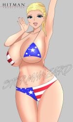 american_flag_bikini bikini blonde_hair blue_eyes hitman hitman_absolution huge_breasts june_drake ponytail stripper