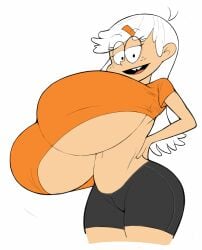 allbeatnik big_breasts breasts_bigger_than_head clothed female female_only gender_transformation genderswap huge_breasts lincoln_loud linka_loud no_bra rule_63 the_loud_house underboob