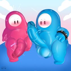 2boys 4_fingers background big_balls big_penis blue_body blue_penis blush erect_penis erection fall_guy fall_guys gay hi_res huge_balls huge_cock male male_only onomatopoeia penis pink_body pink_penis running slightly_chubby spiked_bracelet sweatdrop swinging_penis text throbbing_penis toony veiny_penis video_games watermark yamwamm